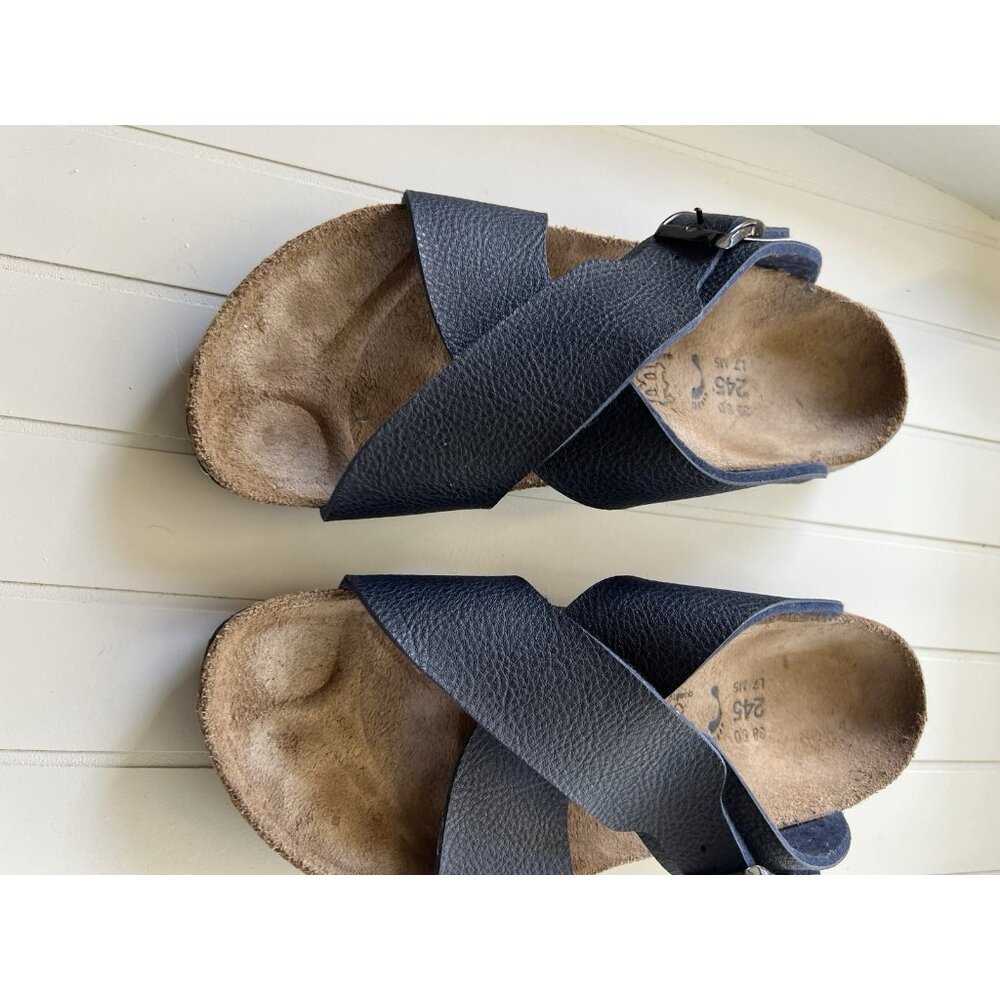 Birkis Birkenstock Womens Size 38 Womens 7 Mens 5 Blue Criss Cross Slide Sandals - Picture 12 of 12